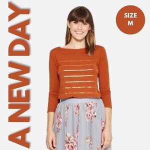 BOGO A New Day 3/4 Sleeve Striped Rust Orange Boatneck Top Size M